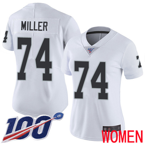 Oakland Raiders Limited White Women Kolton Miller Road Jersey NFL Football 74 100th Season Vapor Jersey